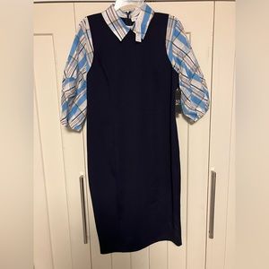 New York and Co Navy blue with plaid dress 3/4 sleeves
